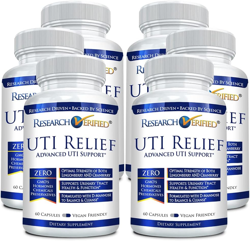 Výskum Overené UTI Relief - Urinary Tract Suplement Suplement - 100% Natural, Vegan with Lingonberry, Cranberry & D-Mannose - 6 Fľaša (6 Mesiac dodávky)