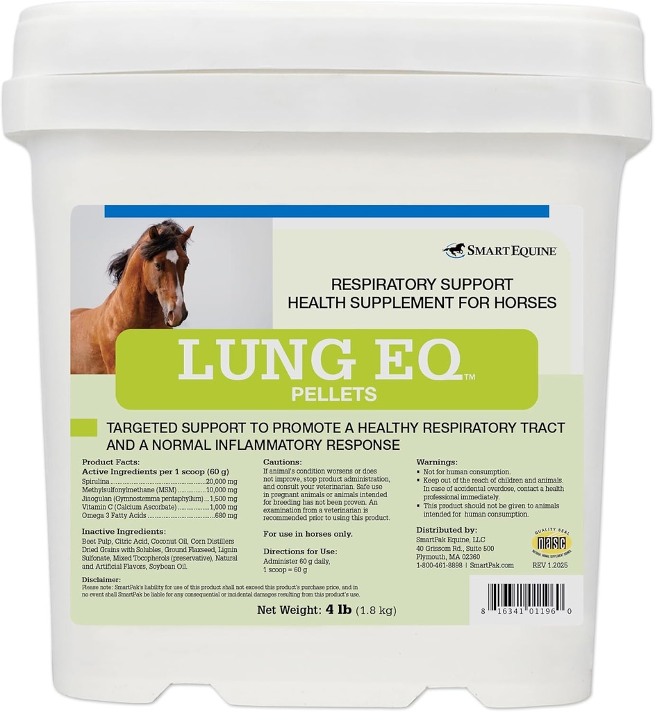 SmartEquine Lung EQ Granulės respiracinei paramai ® 124; Arklių sveikata ® 124; Spirulina arkliams su antioksidantais, žolelės, mineralai ® 124; Equine Pellet kvėpavimo sistemai ir imuninei paramai ® 124; 4 LB