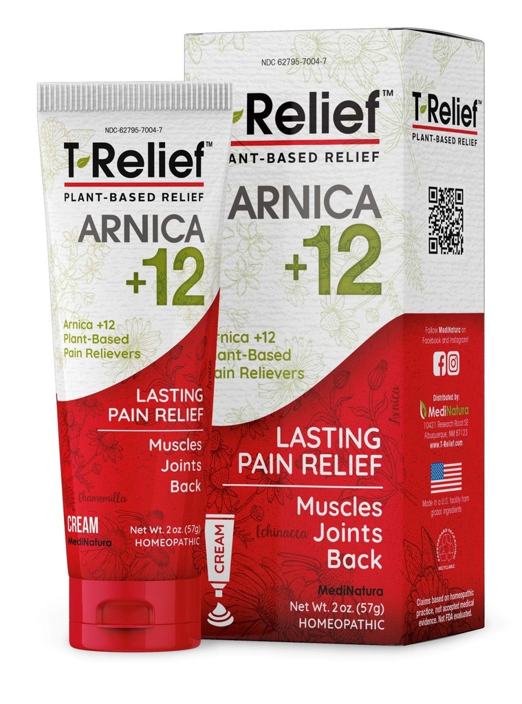 MediNatura T-Relief Extra Strength Discomfort Relief-Naturally-Soothing Cream That Supports Sore Joints-Stiffness & Body Ache Aid-Homeopathic Herbal Rub-Fast-Absorbing & Non-Sticky Lotion - 2 oz