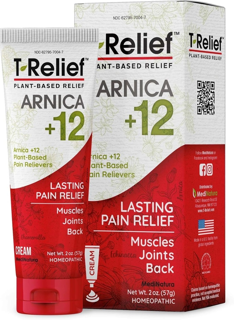 T- Relief Arnica + 12 Cream Natural Relieving Activities for Back Pain Joint Soveness Aches & Stiffness Whole Body - Relief dla kobiet i mężczyzn - 2 oz