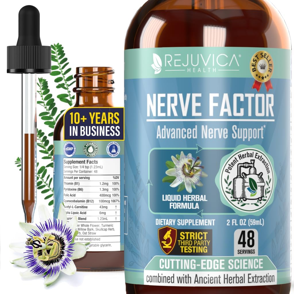 Rejuvica Health NerveFactor - Advanced Nerve Support Supplement - Liquid Delivery for Better Absorption - Acetyl-L-Carnitine, Alpha Lipoic Acid, Vitamina B12, Folic Acid, White Willow Bark & More!