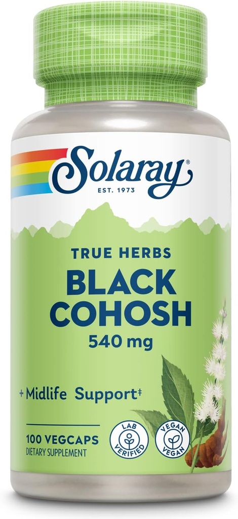 SOLARAY Black Cohosh 540 mg | Womens Health and Menopause Support Supplement | Whole Root | Non-GMO, Vegan & Lab Verified | 100 VegCaps