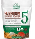 VIGOROUS MOUNTAINS אורגני אבקת Mushroom - USDA Certified, Lions Mane & Reishi for Immune Support, Brain Focus, Vegan, Mixes Instantly in Coffee & Smoothies (100g)