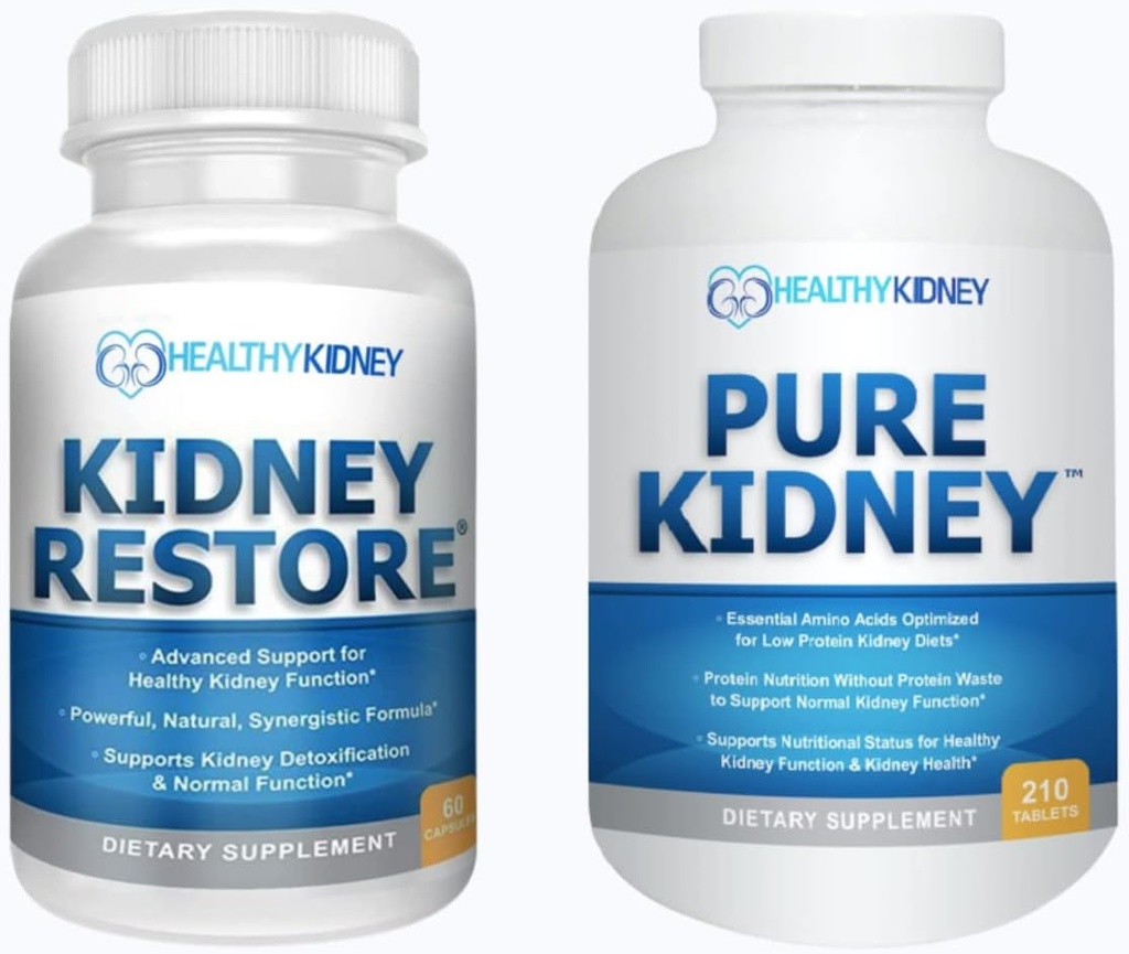 Kidney Restore & Pure Kidney 2-Pack Bundle för njurrengöring och stödja proteinnivåer med en låg protein njurdiet
