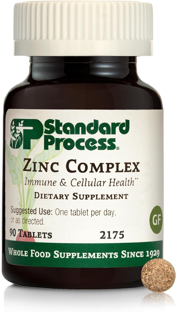 Standard Process Zinc Complex - Enzyme Function Support to Help Normal Testes Function - Supports Imun Health & Cellular Energy - Gluten-Free, non-Dairy & non-Soy - 90 Tablets (90 Servings)