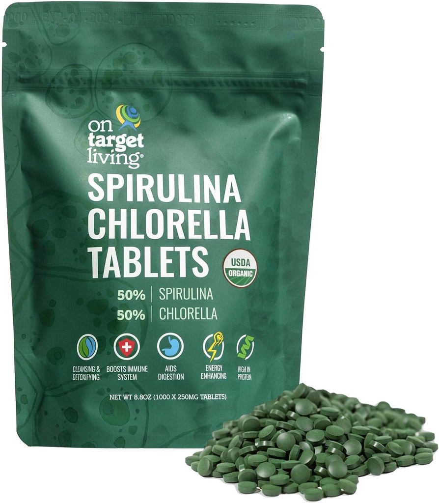 A l'objectiu de Living Spirulina Chlorella supergres, Ònskay USDA 1000 taules - 250 G (8.8 oz) vánkovn Guzyn Imune support azing Ikalyzing Gutniver Dvoen