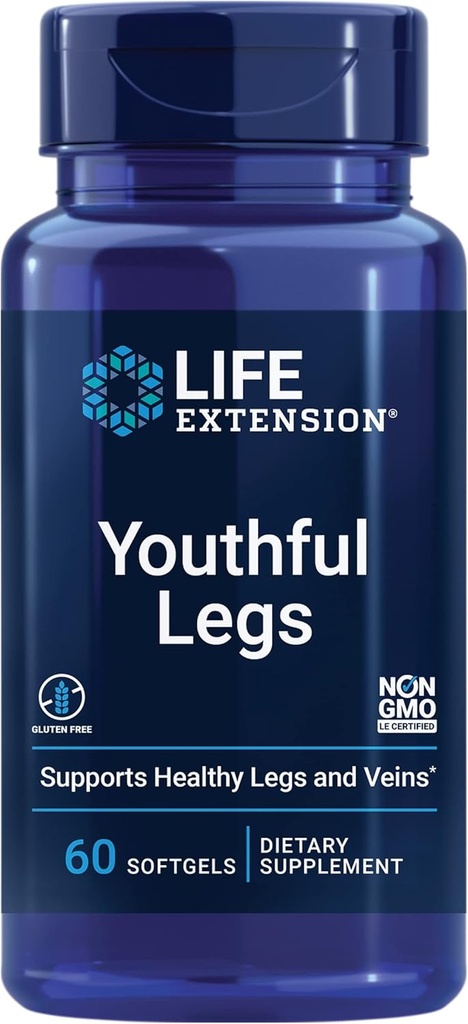 Life Extension Youtiful Nohy, Blood Flow, Vein Support, Circulation Supplement, Leg Health, Orange Peel Extract, diosmin, Gluten Free, Non- GMO, 60 softgels