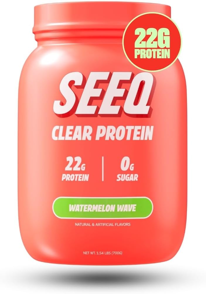 SEEQ 명확한 단백질 분말 - 수박 파 - 25 서빙 - 22g 명확한 Whey Protein Isolate - Zero Sugar - 0g Lactose - 알레르기 성 - GLP1 지원 - 뼈 건강 - 근육 포스트 운동 회복