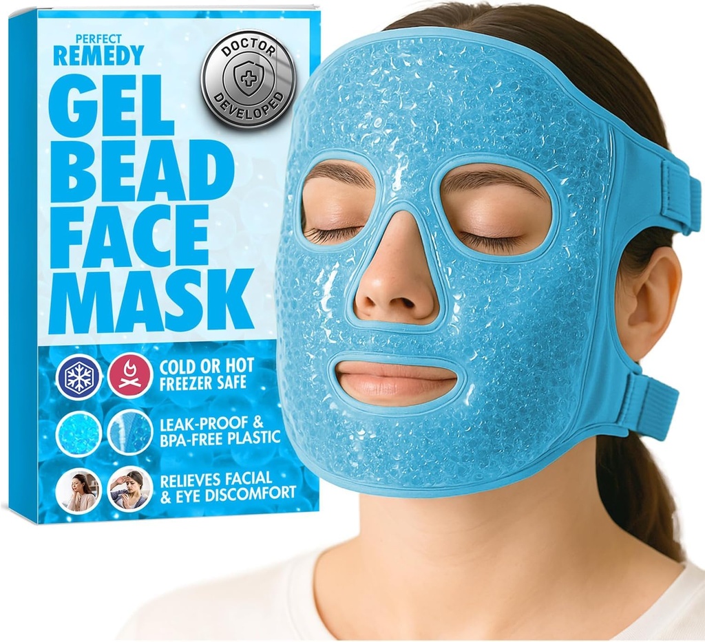 Perfect Remedy Face Ice Pack, Reusable Hot & Cold Ice Face Mask, Gel Compress Segítségnyújtás Puffy Eyes és segítése feltételek duzzadás, Arcfürdő Hűtőmaszk Nők és férfiak (kék)