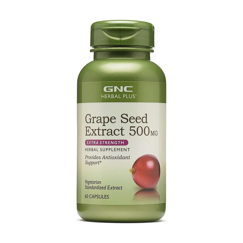 GNC Herbal Plus Grape Seed Extract 500mg Supplement, Extra Strength, Vegetarian, 60 Servings