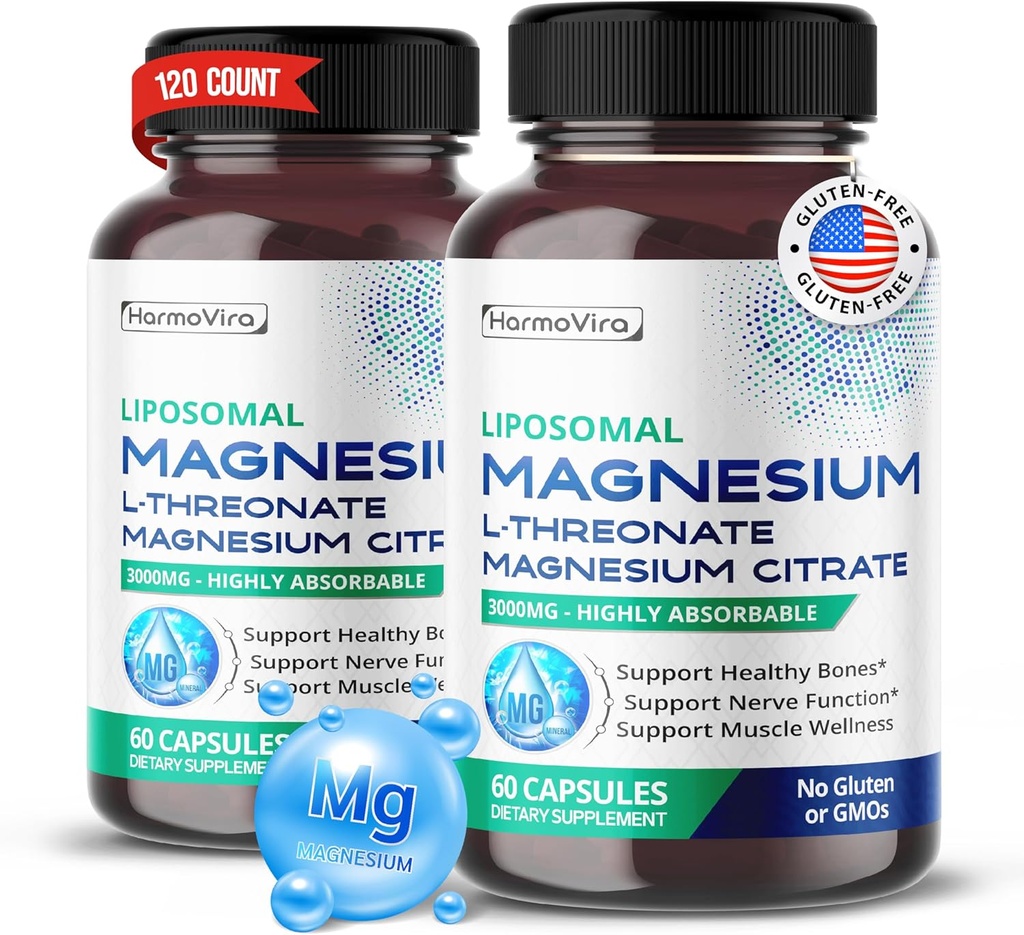 Liposomal Magnesium L-TREONATE Magnesium Citrat - Støtte sunne bein, nerve og muskel velvære - 40-dagers forsyning - laget i USA