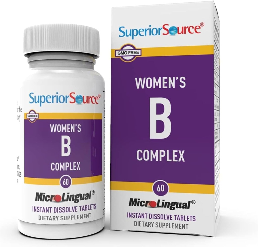 Superior Source Women? s B Complex - Suplement do Wsparcia Energetycznego dla Kobiet - Multiwitamina z Witaminą B12, Witamina B3 & More - B Suplement Witaminy pomaga Heart Health - 60 Podjęzykowe tabletki rozpuszczające
