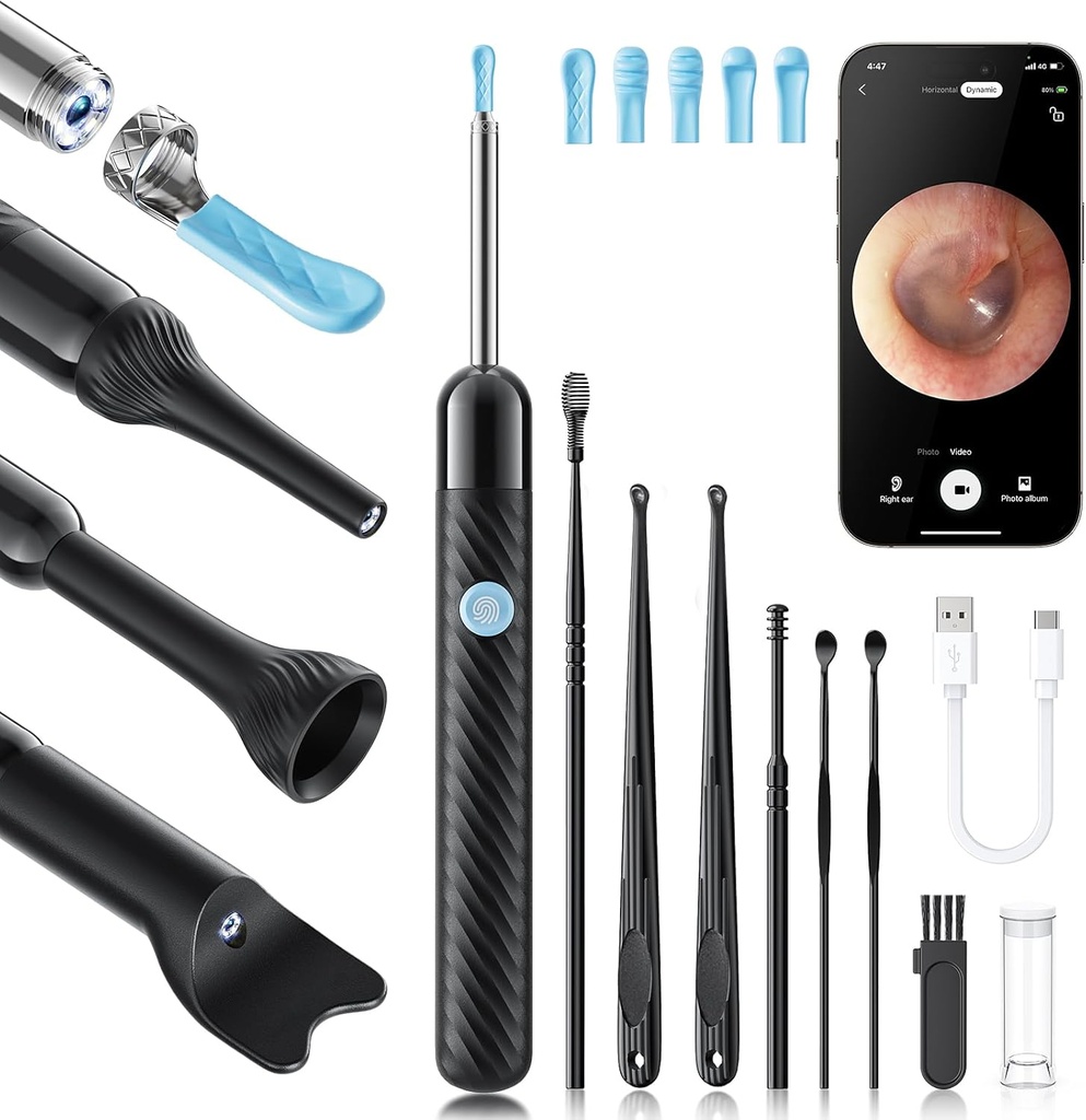 Cámara de ferramentas Loyker X6 Ear Wax Removal, Ear Cleaner con cámara, FSA - HSA Store Eligible, 1080P Ear Camera con luz 6LED para o exame de oído / nariz / Tonsil Stone