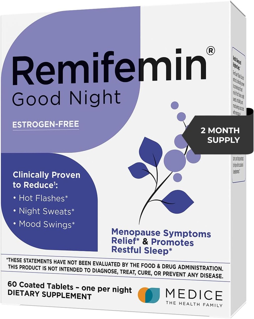 Remifemin Good night - Menopause Symptoms Relief ' Restful sleep Support - Clinically Proven Ingredients - Menopause supplements - Black Cohosh - Estrogen-Free - Made in Germany - 60 Tablets