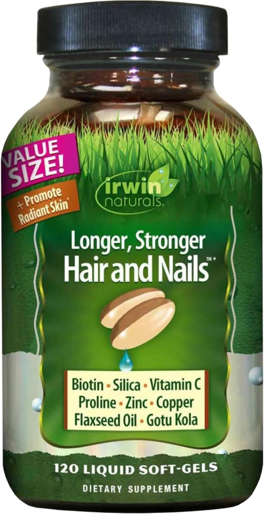 Irwin Naturals Longer, Güçlü Saç ve Nails - 120 Sıvı Softgels - Vibrant Shine Texture & Strength - 60 Toplam Hizmetler
