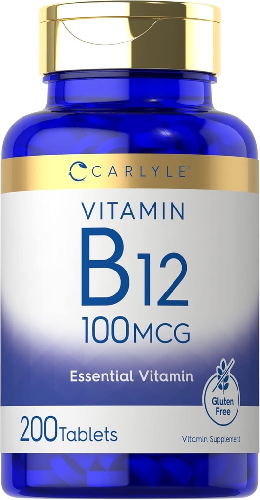 Carlyle Vitamiin B12 100mcg | 200 tabletti | Essential Vitamin Supplement | Vegan, Non-GMO ja Gluteenivaba valem