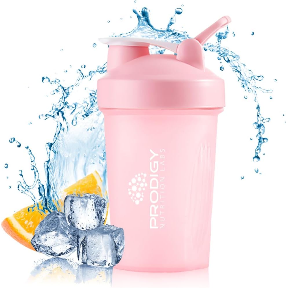 Prodigy Táplálkozás Labs Prémium Shaker üveg Tökéletes fehérje Shakes és pre edzés -14 Ounce (rózsaszín)