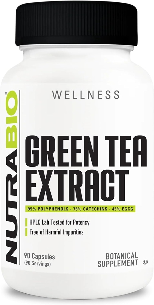NutraBio Green Tea Extract, Přidá Antioxidační výhody a pomáhá celkovému zdraví a well- Being, 500mg - 90 Kapsle