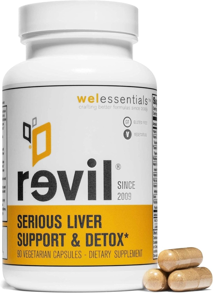 drinkwel Revil for Liver Health & Support - 90 vegetariska kapslar - med mjölk Thistle, NAC, Artichoke, Burdock, Vitamin C - Gluten-Free