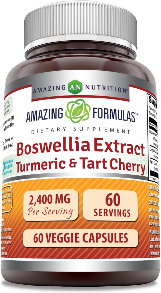 Amazing Formulas Boswellia Extract Turmeric un Tart Ķiršu Papildinājums - 2400 Mg Per Servē - 60 Veggie Kapsulas - Non-GMO ---Luten bezmaksas
