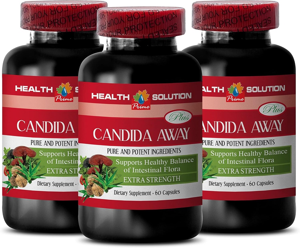 Immunitást támogató kiegészítés - Candida Away Plus - Candida Digestive - Candida Cleanse Extra Strength - Emésztő pirula - Candida Cleanse nőknek és férfiaknak - Candida Overgrowth - 3 üveg 180 kapszula