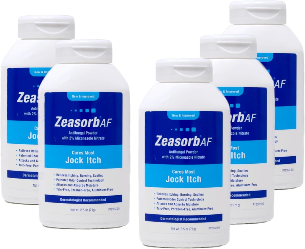 Zeasorb AF antischimmelpoeder met 2% miconazolnitraat, Cures Most Jock Itch, 2,5 oz (verpakking van 5)