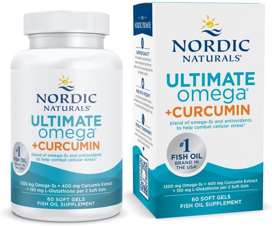 Natural Nordikoak Omega Curcumin, Lemon - 60 Gel bigun - 1200 mg Omega-3 + 400 mg Curcumin optimizatua - Estres Zelularra Borrokak - Ez-GMO - 30 zerbitzatu