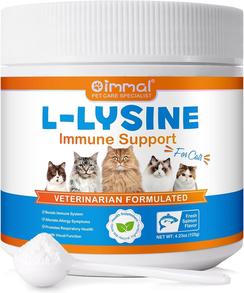 L-lyzínový prášok pre mačky, Lyzínový doplnok pre mačky, Support Immune System, Respiratory Health & Visual Function and Allergy Relief, Domáce zvieratá Zdravie Dodávky Multivitamíny, Salmon Flavor - 4.23 oz / 120g