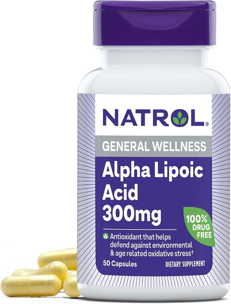 Natrol Alpha Lipoic Acid 300 mg, Dietary Supplement for General Wellness, 50 Kapsule, 50 Day Supply