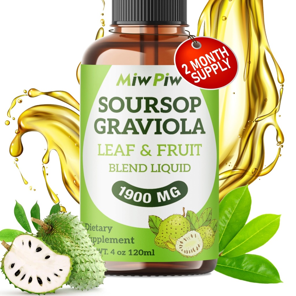 Soursop Graviola Liquid Drops (4 Fl Oz) - Herbal Cleanse Support with Soursop Bitter Leaf & Fruit - Immunity & Relaxation, Sugar Free, Natural Flavor, Non GMO