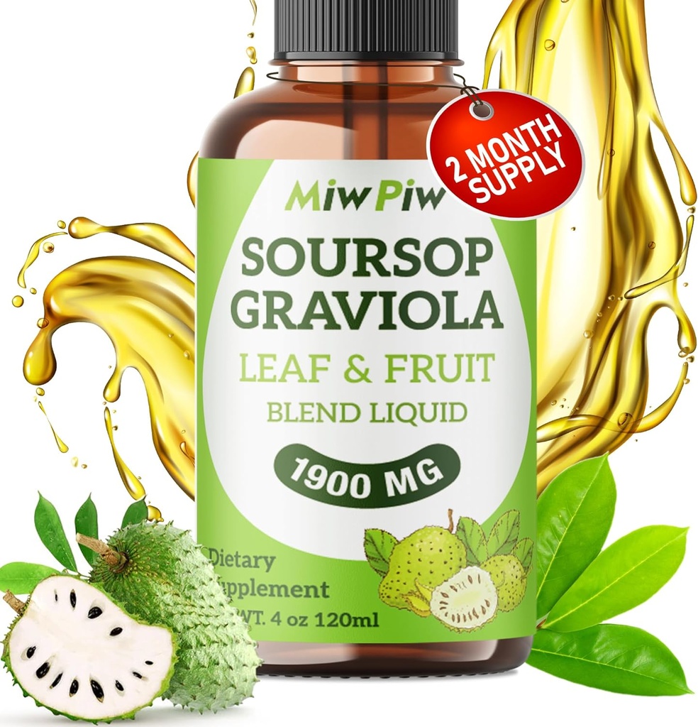 Soursop Skystas lašas 4 Fl oz ląstelių paramos & Regeneracija, Imuninis Boost, Atsipalaiduoti, Kepenys ir Miego, Soursop Bitters Skysti, Žolė Gėris, Cukrus / Gluten nemokamai, Natūralus skonis