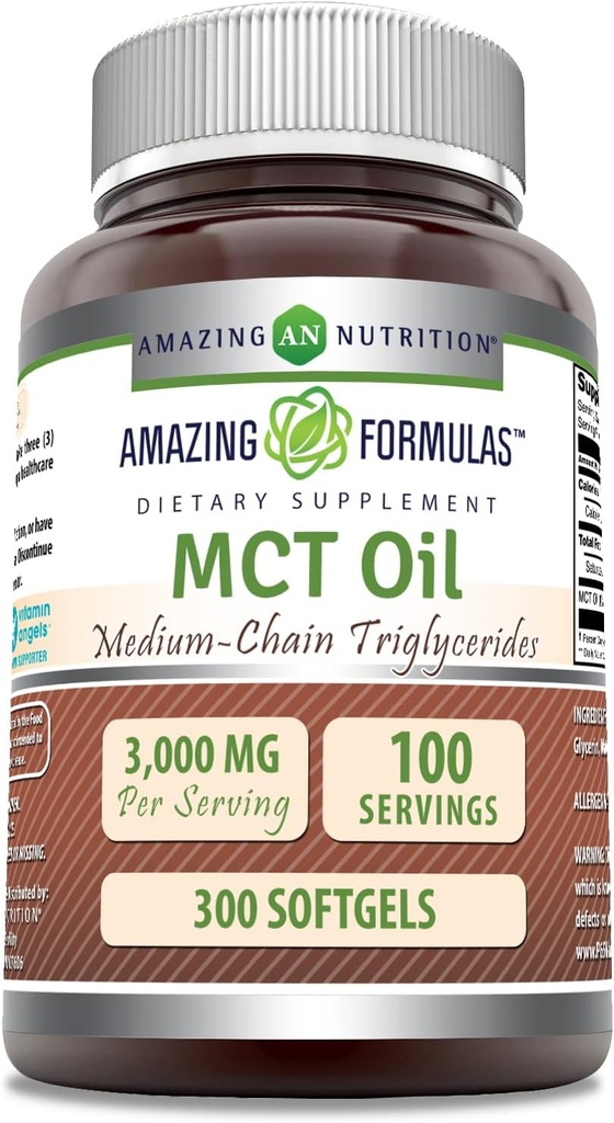 Amazing Formulas MCT Oil supplement | 1000 Mg per Serving ) Softgels ) Non-GMO ) Gluten-Free ) Made in USA (1 Pack, 300 count)