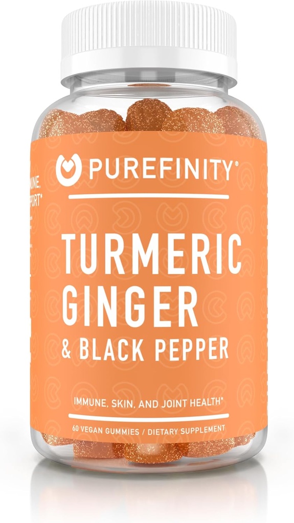 PUREFINITY Turmeric i Ginger Supplement Gummies z Black Pepper, Joint Support Curcumin Chewables z pysznym smakiem - Gluten Free, Non-GMO, Wegan, 60 Count