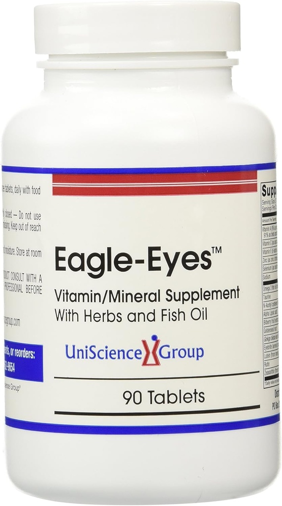 Eagle-Eyes, Optimal Vision Health ar 500 mg omega 3 zivju eļļu, luteīnu, Zeaksantīnu, Melleņu augļu ekstraktu, A, C, E vitamīnu, cinku, NAC, Taurīnu, 90 tabletēm