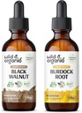 Tintura de nogueira preta selvagem e orgânica 2 fl oz & Burdock Root Tintura 2 fl oz