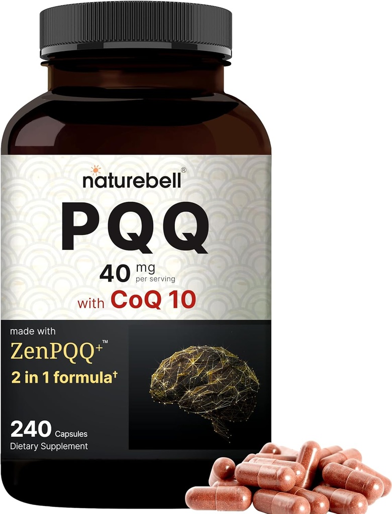 NatureBell PQQ 40mg Per Serving med CoQ10, 240 kapsler Active Pyrroloquinoline Quinone, svært biotilgjengelig ZenPQQ+ Formula – fremmer hjerte, hjerne, og Mitokondrial helse – ikke-GMO