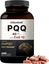 NatureBell PQQ 40mg Per servire con CoQ10, 240 capsule | Quinone pirroloquinolina attiva, formula ZenPQQ+ altamente biodisponibile – promuove cuore, cervello, & salute mitocondriale – Non OGM