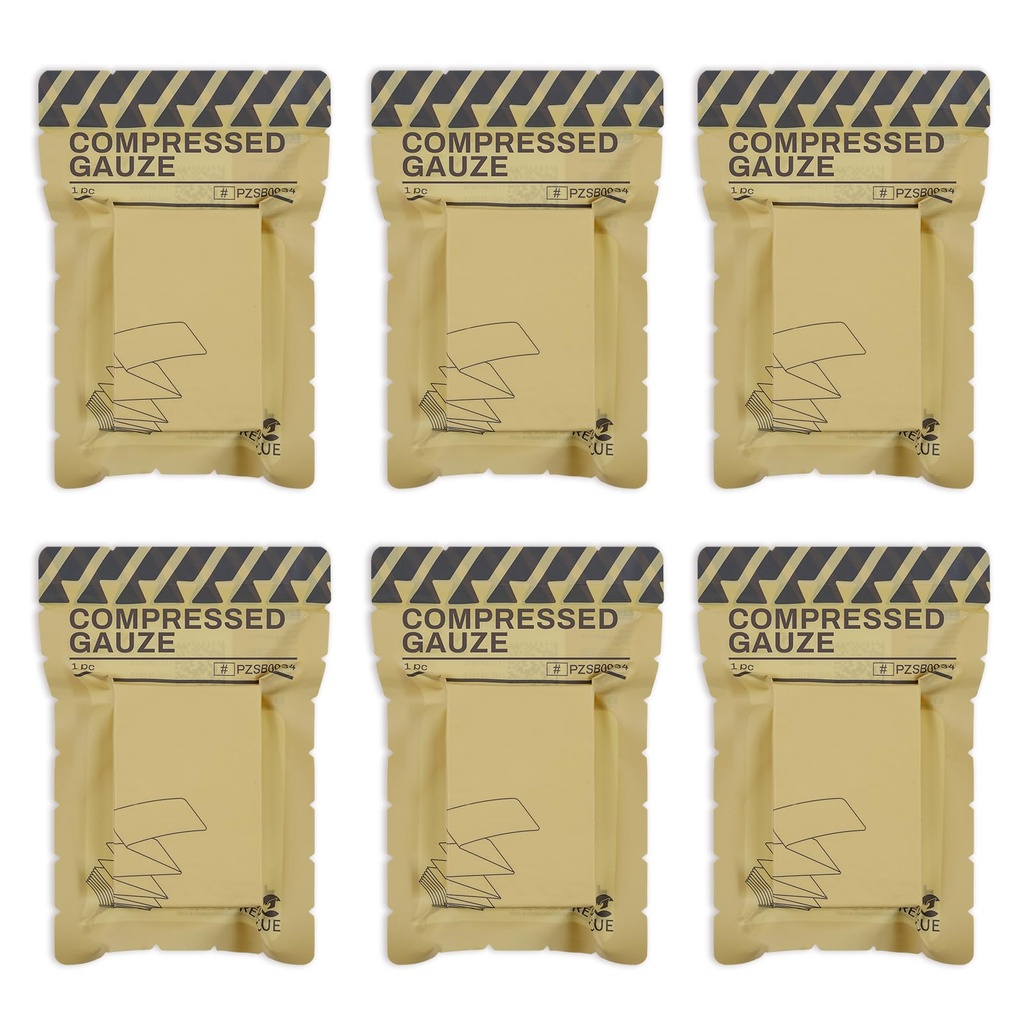 RHINO RESCUE Sterile Compressed Gauze for Emergency Wound Dressing, 6PC | Ultra Compact Compressed, High Absorbency, Portable Lightweight, Trauma First Aid Supplies, Quick-Peel Easy Opening