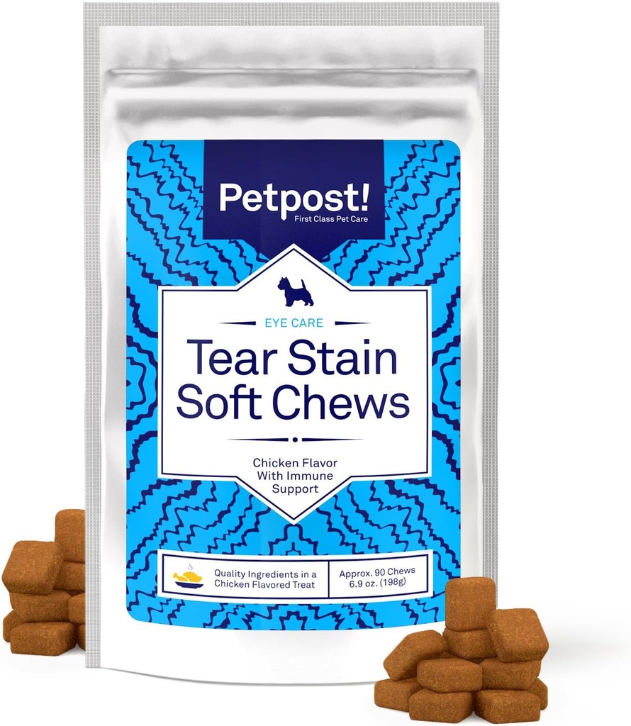 Petpost Tear Sear Remover Soft Chews for Dogs 126; 90 Count Chicken Flavor Dog Tear Tair Suppport: