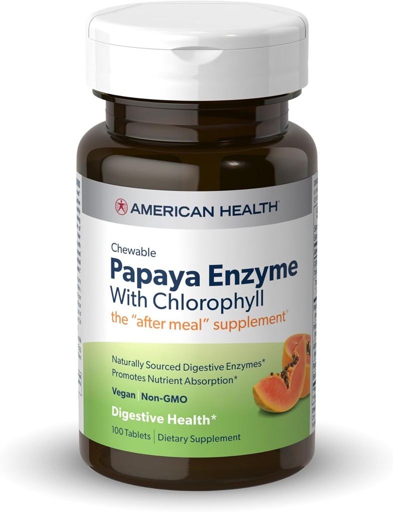 Enzym amerického zdravotnictví Papaya s chlorofylem - 100 žvýkací tablety - Promotes Nutrient Absorpce - Non- GMO, Vegan, Gluten Free - 33 Služeb