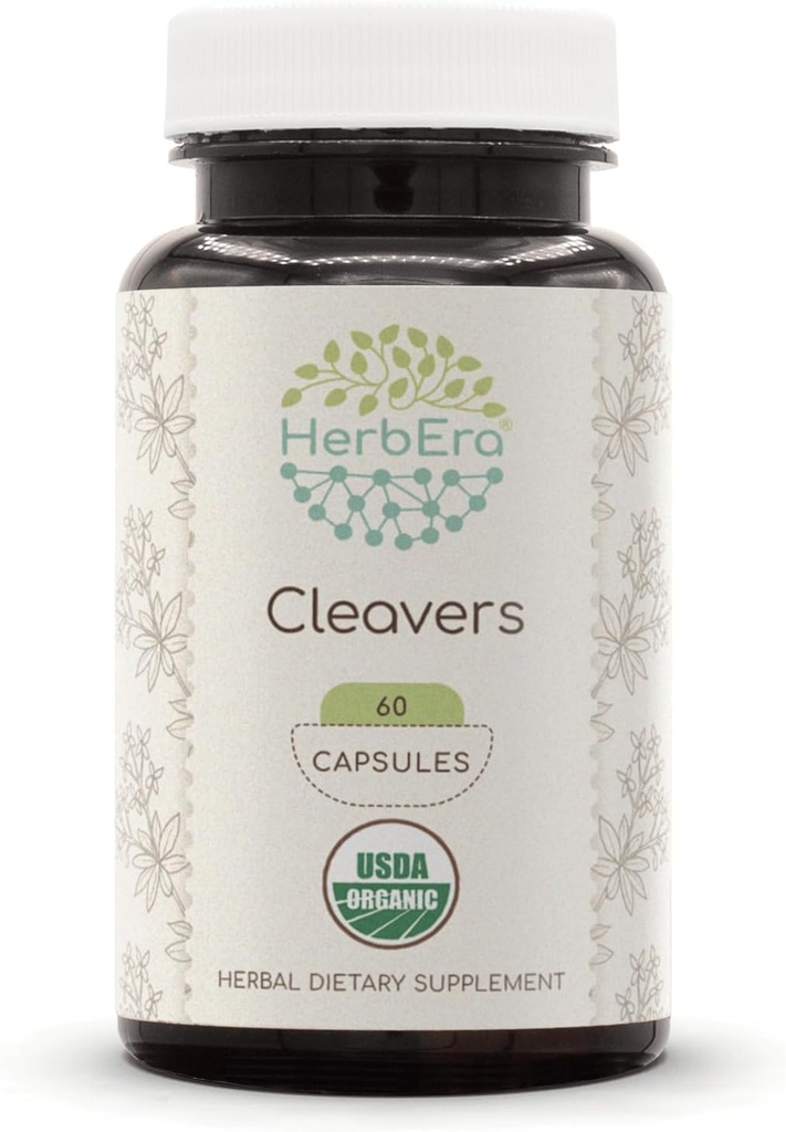HerbEra Cleavers 60 kapsul, 400 mg, USDA organski Cleavers (galijev aparin) posušeno zelišče (60 kapsul)