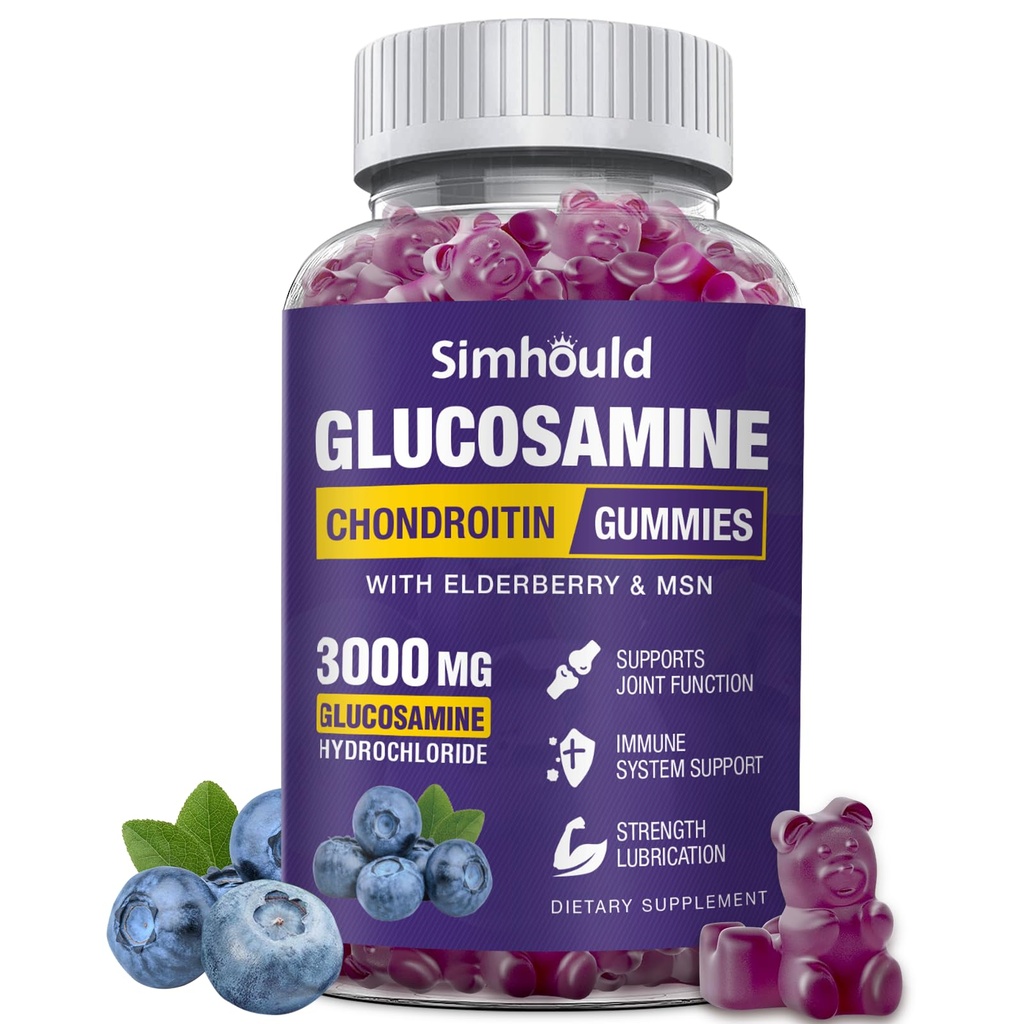 Simhould Glucosamine Chondroitin Gummies - 3000MG Extra Strength Joint Support Supplement with MSM & Elderberry, Flexibility, Antioxidant Immune Support Gummy for Adults, Men & Women