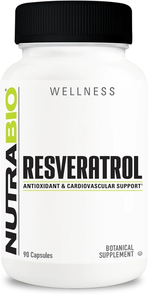 NutraBio Resveratrol Suplemen, 500mg - Antioksidan Alam untuk membantu memerangi Radikal Bebas dan Dukungan Penuaan Sehat, 90 Katup