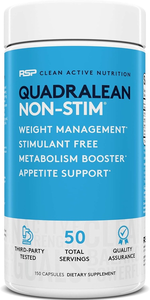 RSP Nutrition QuadraLean - Stimulant Free Weight Management, Metabolism Booster, Energy ' Appetite Support - CLA, L-Carnitine, Green Tea Extract, Non-Stim Formula, 50 Serv (Packaging May Vary)