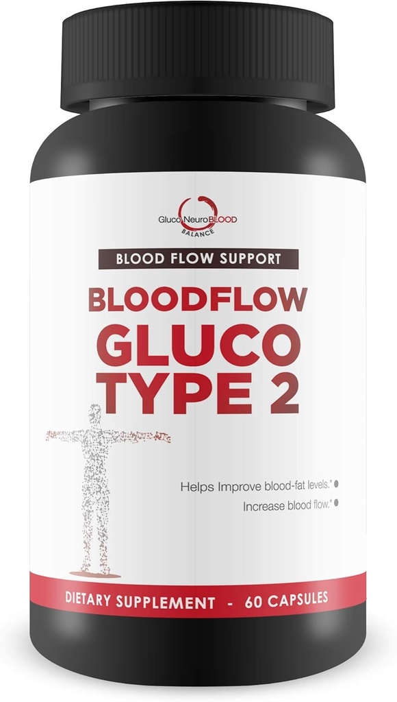 Bloodflow Gluco Type 2 - Blodforsterkning Blodflow Støtte - Støtte Blood Health - Dårlige sirkulasjonstilskudd - blodsirkulasjonstilskudd - Blodfartøys helse