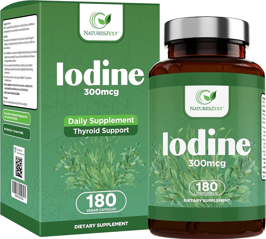 Iodine Supplement - 180 Caps, 180-Day-Supply - Sizinroid Support Supplement - 300mcg Pure Iodine per Capsule - Normal Tiroid funksiyası üçün - Pium Iodide - Vegan Iodine