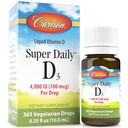 Carlson - Super Daily D3 4,000 IU (100 mcg) per Drop, Vitamin D Drop, Liquid Vitamin D3, 1-Year Supply, Unflavored, 365 Drops (10.3 mL)