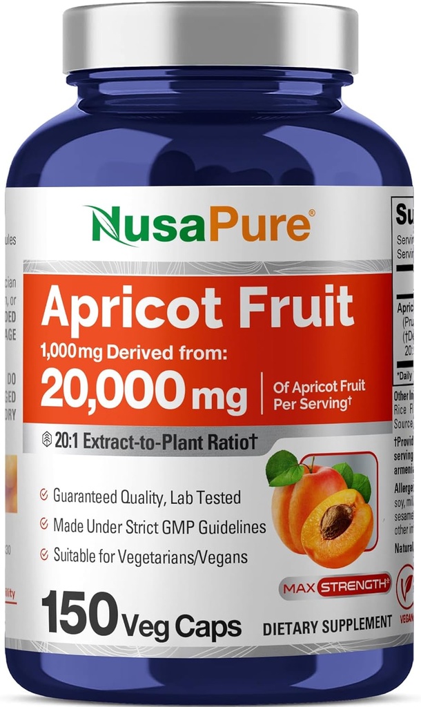 NusaPure Apricot 20: 1 Extract, 1000 mg, mis vastab 20 000 mg 150 Veggie kapslile (Vegan, Non-GMO)