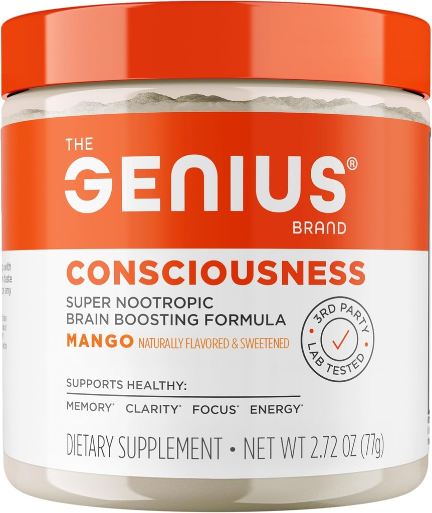 Consociibilitat Genius, Super Nootropic Braneder, Mango - Focus, funció cogniva, Concentració i  dipòsit de memòria - GPC i Lions Mane Msheller per a l'Energia Neuro i IQ