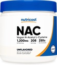 Nutricost N-Acetyl L-Cysteine (NAC) pulveris 250 Grams - Vegan NAC, ne-GMO, bez lipekļa